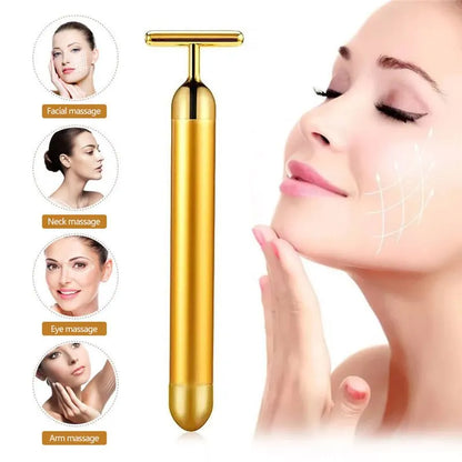 24K Gold Facial Roller Massager – Vibrating Firming Bar