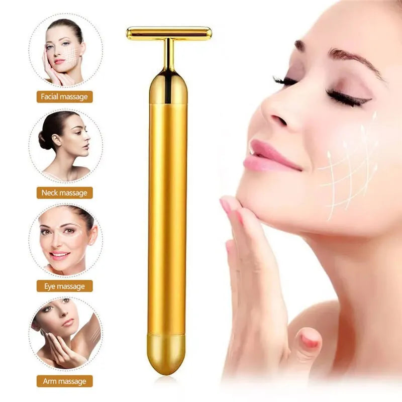 24K Gold Facial Roller Massager – Vibrating Firming Bar